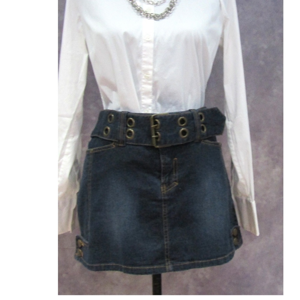 GX Know Who You Are Denim Belted Mini Skirt